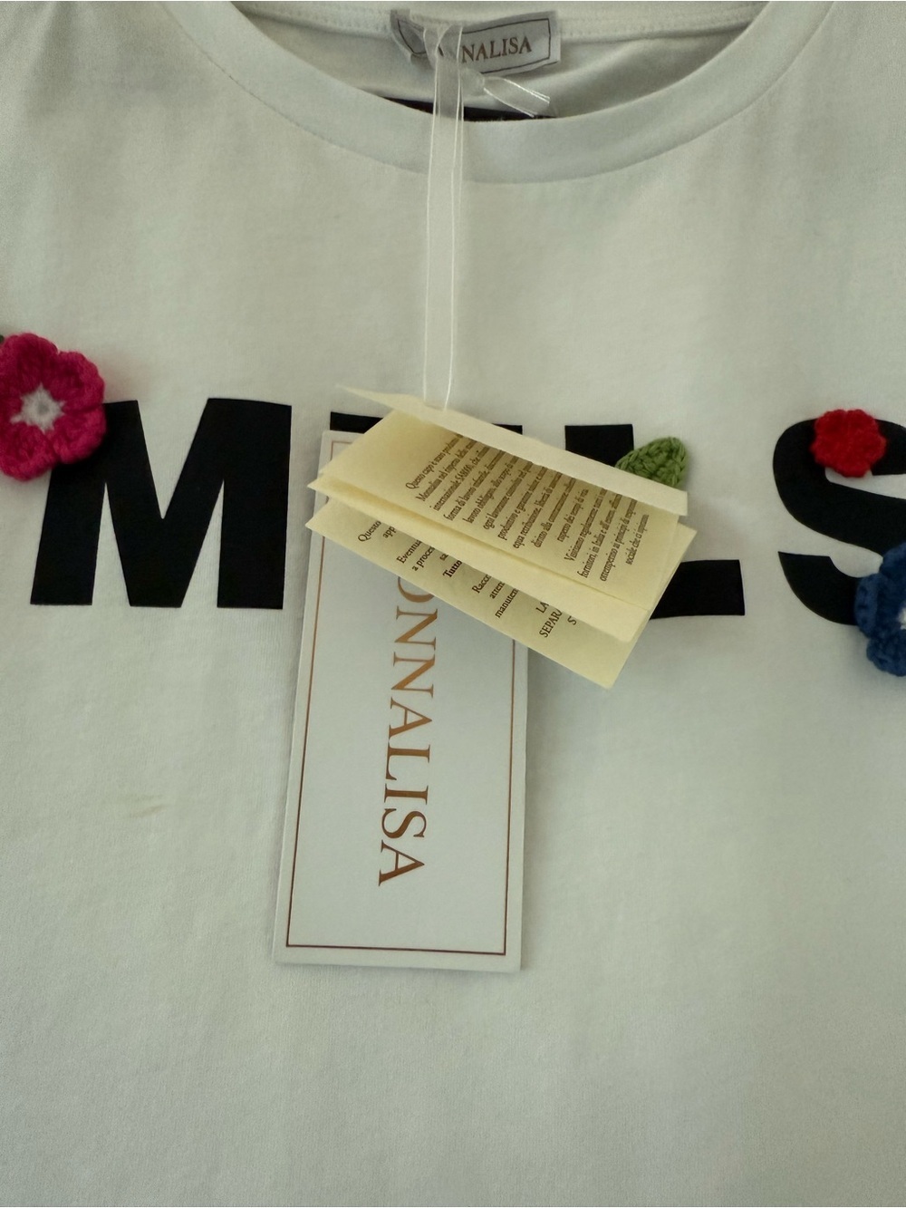 NWT Monnalisa white crop top with 3D flowers size 12T - Picture 2 of 4